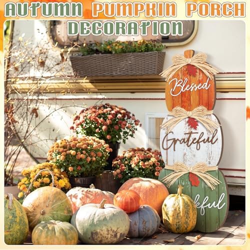 Vercraft 35'' Fall Outdoor Decor Stacked Pumpkin Porch Signs, Vivd - Image 6
