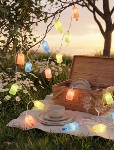 10 LED Popsicle String Lights, Multicolor Ice Cream with 10 Mini LED Bulbs, Indoor Outdoor Plug in Fairy Lights for Christmas Wedding Home Bedroom Summer Patio Decor, White Wire - Image 3