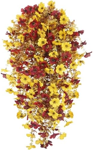 4 Pcs Artificial Mums for Outdoors Fall Hanging Flowers Decorations Faux Silk Daisy Flowers Outside Autumn Burgundy Yellow Faux Mums for Outdoor Planters Home Indoor Porch Yard Decor by Unknown