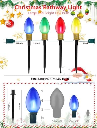 7Ft Christmas Pathway Lights Outdoor with 4 C9 LED Clear Multicolor Bulbs - Image 2