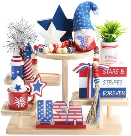 4th of July Decorations for Home Office Indoor 8 Pcs Tiered Tray Decor by SYNCVIBE