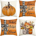 AVOIN colorlife Fall Pumpkin Home Sweet Home Throw Pillow Covers, 18 x 18 Inch Autumn Thankful Grateful Blessed Harvest Floral Orange Decorations for Sofa Couch Set of 4 by AVOINcolorlife