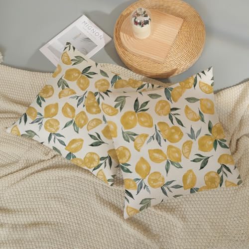 Summer Pillow Covers 20x20 Inch Set of 2 Yellow Lemon Pillow Covers Summer Outdoor Decorative Pillow Cases Linen Farmhouse Yellow Cushion Covers Decor for Couch Living Room Bedroom Sofa - Image 6