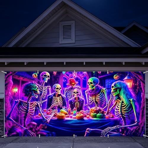 7 x 16 ft Skeleton Feast Halloween Garage Door Decorations Halloween decorations Witch Door Cover, Hanging Banner Backdrop Mural for Home, Outdoor, Indoor, Spooky Party, Wall, Window by THISFIND
