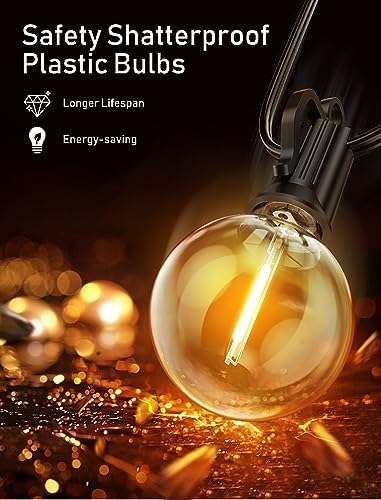 Brightown LED Outdoor String Lights Patio Lights 100FT with 104 LED Bulbs, Shatterproof Weatherproof Commercial Hanging Light for Backyard Bistro Pergola Party Decor, E12 Socket Base, 2200K, Black - Image 5
