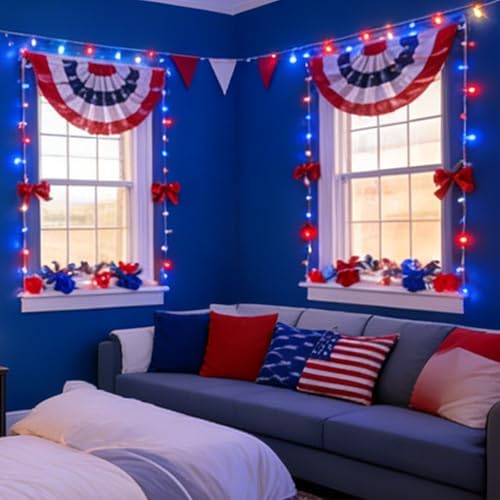 LAMPHOME 165ft 500 LED Red White and Blue Patriotic String Lights, 16 Modes Red White Blue Lights Plug in, 4th of July Lights Outdoor for Independence Day Memorial Day 4th of July Decoration - Image 6