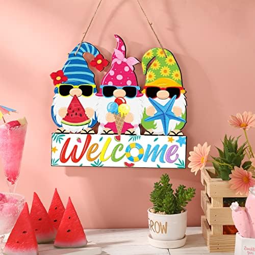 Panelee Summer Welcome Door Sign Wooden Hawaii Gnome Hanging Sign Truck Summer Gnome Door Hanger with Rope Colorful Hawaiian Hanging Decoration for Front Porch Home Decor - Image 4