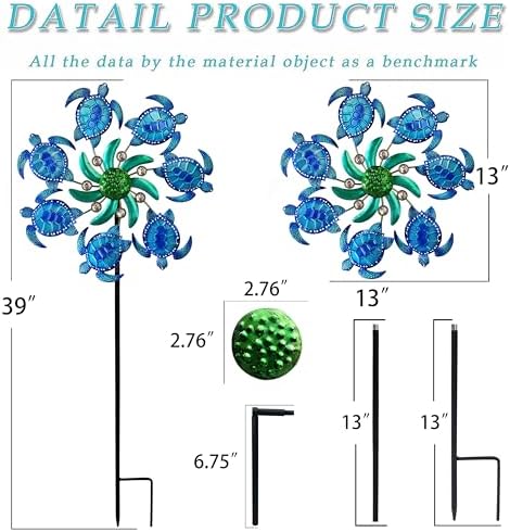 39" Sea Turtle Wind Spinners Garden Stake,Outdoor Ocean Theme Wind Sculpture Decorations for Patio,Lawn-Blue - Image 3