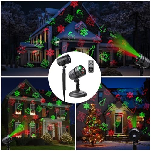 Christmas Laser Projector Lights, 8 Patterns LED Projection Lights with Remote, Landscape Projector Spotlights, Red and Green Star Show, Decoration for Outdoor and Indoor, Christmas, Holiday - Image 5