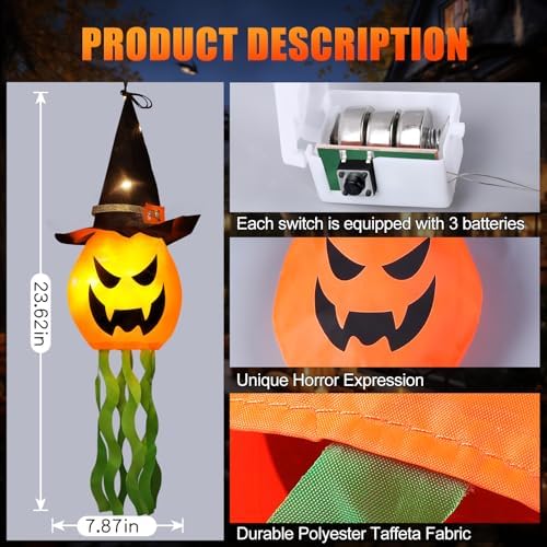 Cuorung Halloween Decorations Outdoor Decor Hanging Lighted Glowing Pumpkin Witch Hat with 3 Modes Lighted Up Scary Orange Halloween Decorations for Indoor Outside Party Yard Tree Garden (4Pcs) - Image 3