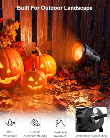 Halloween Orange Spot Lights Outdoor, 14 LED Landscape Lighting with US Plug, IP65 Waterproof Spotlights for Yard Garden Tree Porch Pathway Christmas Decor 2 Pack - Image 5