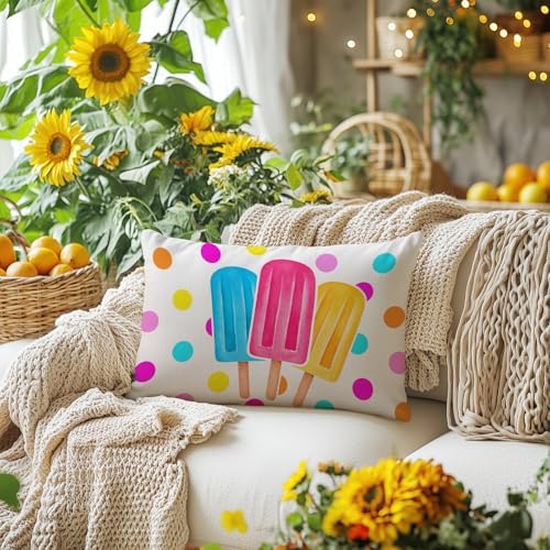 GEEORY Hello Summer Pillow Covers 12x20 Inch Set of 4, Popsicles Flamingo Swim Ring Pool Party Sweet Summer Time Farmhouse Decorative Throw Pillowcases for Home Sofa Couch Decoration G525-12 - Image 2