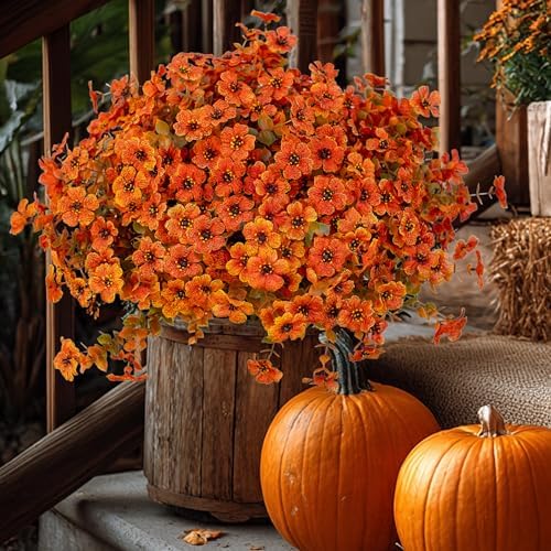 AXYLEX Artificial Fall Flowers Outdoor Fake Mums (Orangegreen, 16 Pack) - Image 4