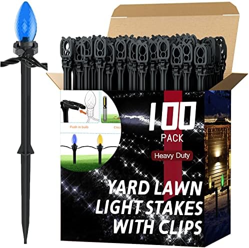 100 Pack Christmas Light Stakes 8.5"-10" for C7 and C9 String Lights,Outdoor Light Stakes,Yard Stakes,Garden,Lawn,Pathway, Patio, Path, Walkway, Christmas Decoration Black by koneboss