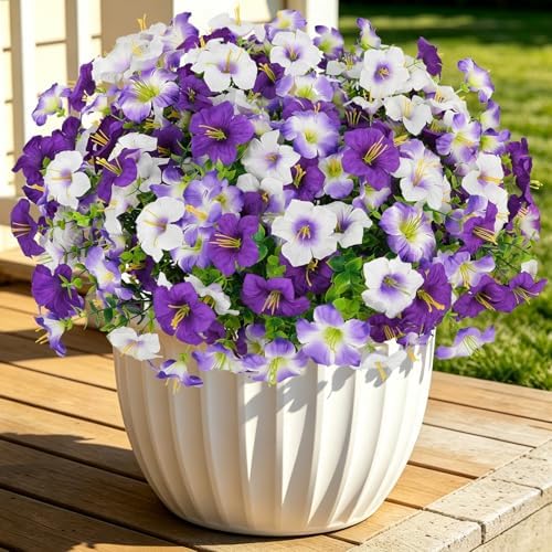 Artificial Faux Petunias Flowers for Outdoors, 12 Bundles UV Resistant Fake Petunias Plants Realistic Silk Flower for Porch Planters Garden Porch Balcony Porch Yard Window Box by MyCoats
