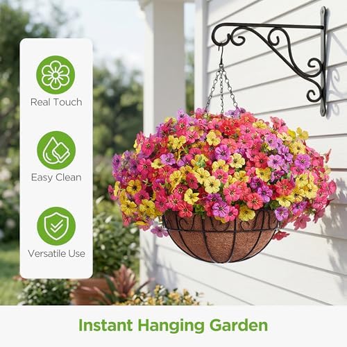 InnoGear Artificial Hanging Flowers for Outdoors Fake Plants Baskets 4 Hues - Image 2