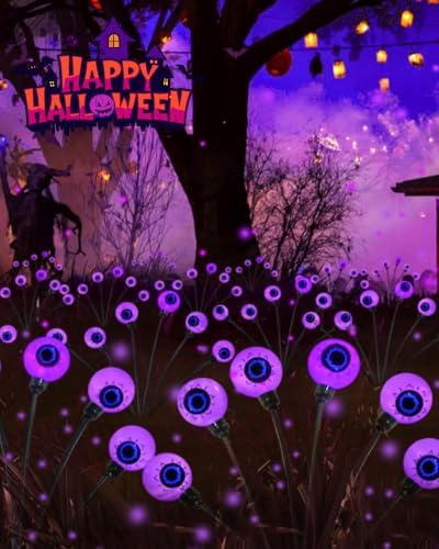 Solar Halloween Decorations Outdoor 6 Pack 36 LED Purple Eyeball Lights - Image 6