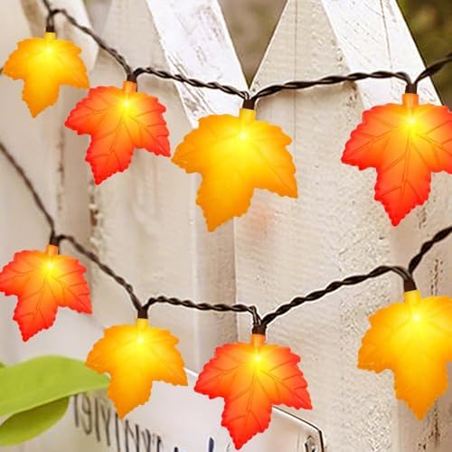 Fall Decor - LED Fall String Lights Orange Yellow Leaf Lights, 8.5Ft 3D Leaf String Lights Plug in with 10 LED Bulbs for Indoor Outdoor Home Harvest Party Autumn & Thanksgiving Decorations, 0.07W - Image 6