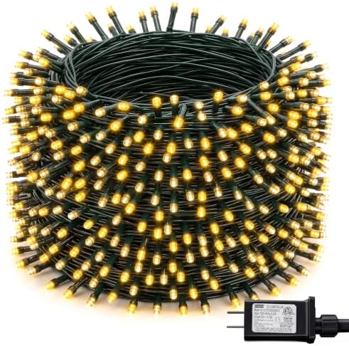 Dazzle Bright Christmas String Lights, 600 LED 196 FT Waterproof Green Wire String Lights with 8 Lighting Modes Timer, Christmas Decorations Outdoor for Party Yard Garden Xmas Tree Decor, Warm White by DazzleBright