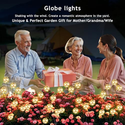 Outdoor Solar Lights for Yard, 4 Packs 16LED, Solar Globe Lights Outdoor, Garden Decor for Outside, Patio Decor for Outside, Unique Gifts for Women, Gifts for Grandma - Image 6