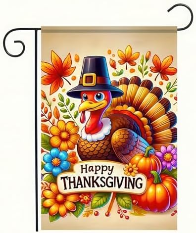 BlissYard Happy Thanksgiving Turkey Garden Flag 12x18 Inch Fall Yard Decor by BlissYard