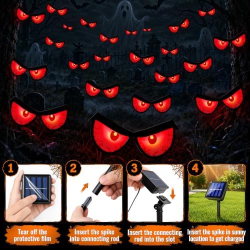 Solar Halloween Eyes Lights for Bushes 5 Pairs Halloween Flashing Glowing Eyes for Bushes Yard Garden Trees Pathway Patio Bush Decorations (Red) - Image 3