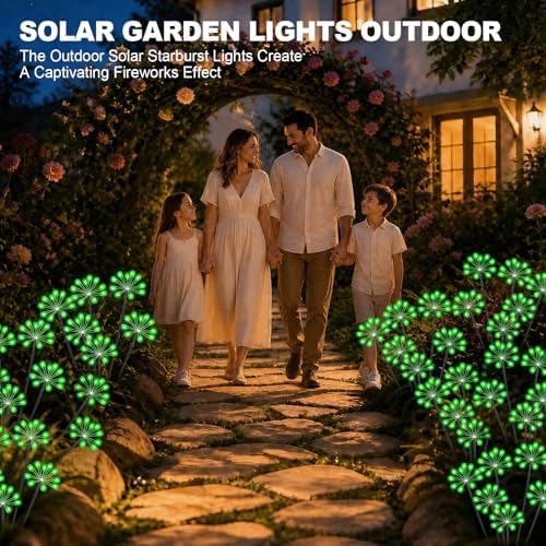 Solar Garden Lights Outdoor, Upgraded Solar Swaying Starburst Light Waterproof with 2 Modes, Solar Fairy Firework Lights for Yard Patio Pathway Flowerbed Balcony Garden Decoration (Green, 2 Pack) - Image 2