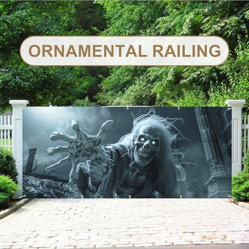7 x 16 ft Halloween Garage Door Decorations Halloween decorations Witch Door Cover, Hanging Banner, Cauldron Backdrop Mural for Home, Outdoor, Indoor, Spooky Party, Wall, Window (Zombie, 7 x 16 ft) - Image 6