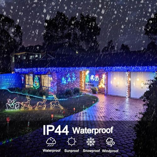 99ft Blue Christmas Lights Outdoor, 1216 LED Icicle Lights for Outside House with Clear Wire 8 Modes Timer, Plug in Waterproof for Home Holiday Eaves Yard Party Tree Room Wall Indoor Decoration - Image 6