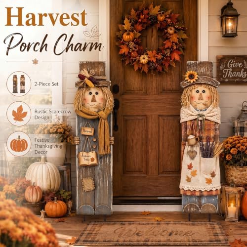Moxweyeni 2 Pcs Fall Outdoor Decorations Large Metal Scarecrow Yard Signs - Image 6