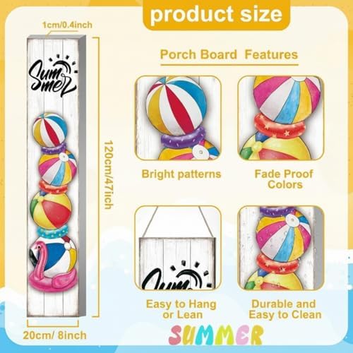 Summer Welcome Porch Sign, 47" H Beach Balls Front Door Decor - Image 3