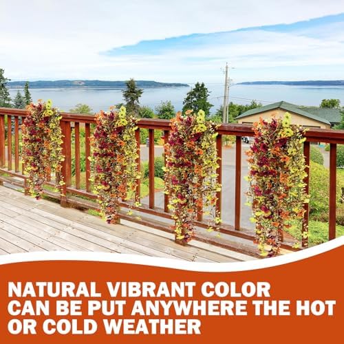 6 Pcs Fall Artificial Hanging Flowers Outdoor, Retro Color - Image 4