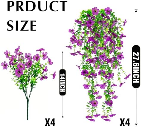 Artificial Flowers for Outdoors,8PCS Hanging Outdoor Faux Plants,UV Resistant Fake Flowers for Outdoor Planters,Realistic Fake Plants Spring Decor for Porch,Patio,Yard (Lightpurple) - Image 2