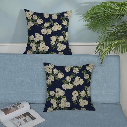 Navy Blue Spring Pillow Covers 16x16 Inch 2 Pcs Green Yellow Hydrangea Flower Decor Throw Pillows Vintage Floral Seasonal Summer Outdoor Decoration Pillowcase Linen Cushion Cover for Couch Sofa - Image 3