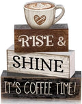 Moucuny 4 Pcs Farmhouse Coffee Bar Sign Decor Wooden It's Coffee Time Sign by Moucuny