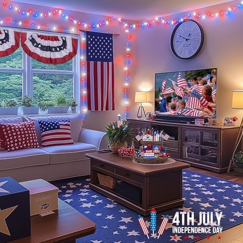 JMEXSUSS Red White and Blue Lights, 200 LED 4th of July Lights Plug in - Image 5
