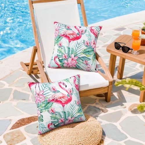 Pyonic Waterproof Outdoor Pillow Covers 18x18 inch Tropical Plant and Flamingo Throw Pillow Covers for Summer Patio Furniture Garden Porch Pool Decor - Image 7