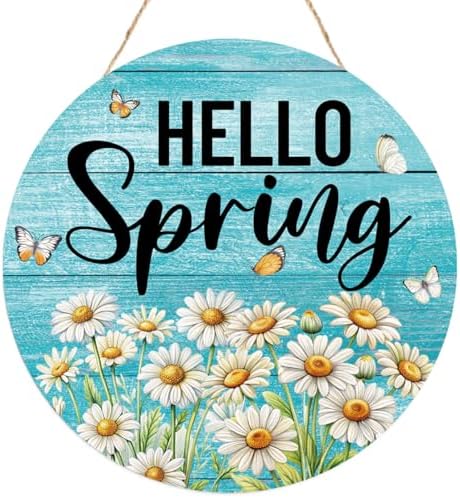 Hello Spring Door Sign, Spring Wildflower Wooden Sign front Porch Decor, Seasonal Floral Hanging Decor, Welcome Spring Hanging Sign for Home Door Wall Porch Indoor Outdoor Decor by Unknown