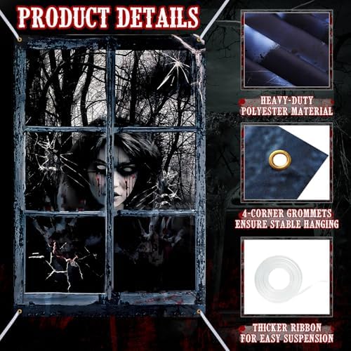 Halloween Window Decorations 2-Pack Blood Ghosts, 32" x 47" - Image 3