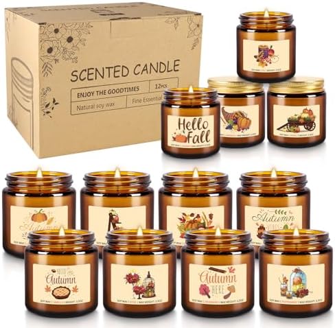 12 Pack Fall Scented Candles Set, 3.05oz Soy Wax Autumn Candles with Harvest Fragrances, Long Lasting Aromatherapy Jar Candles for Home Decor, Gift Ready for Thanksgiving Housewarming Cozy Vibes - Image 3