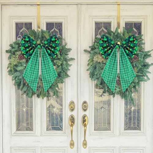 Suncalla 2 Pcs Green St Patricks Shamrock Wreath Bows 18'' x 12'' - Image 3