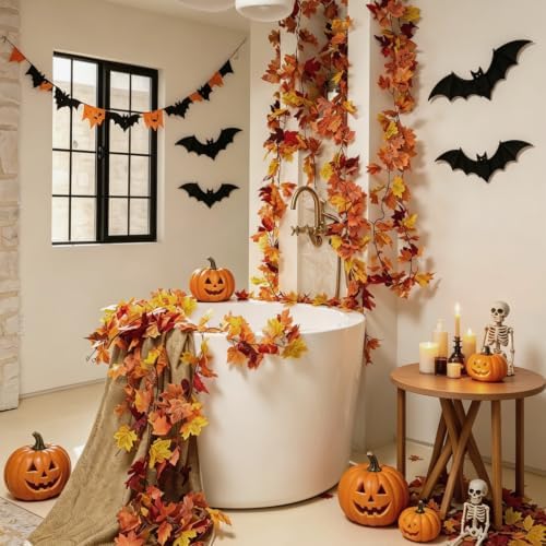 CQURE 5 Pack Fall Garland, 29.5Ft Artificial Autumn Maple Leaves Vines Thanksgiving Halloween Harvest Decor for Fireplace Mantle Table Indoor Outdoor - Image 5