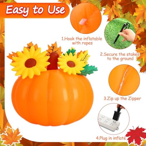 Leyndo 5 ft Tall Sunflower Pumpkin Fall Inflatables Outdoor Decorations - Image 3