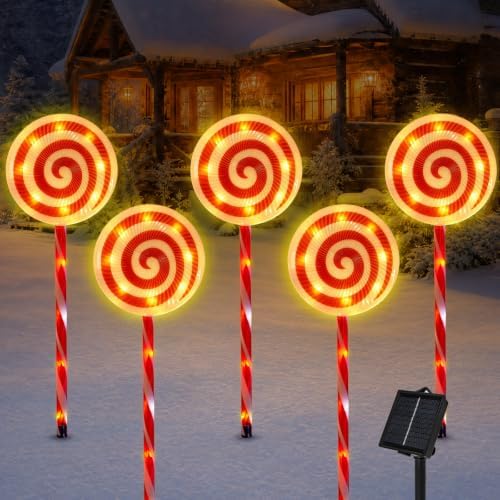 Outdoor Christmas Decorations, Lollipop Pathway Lights, 5 Pack by ILLUMINEW