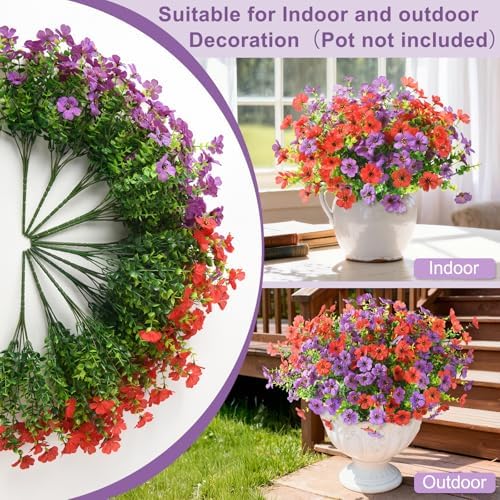 Artificial Flowers Hanging Baskets, 12 Bundles Faux Flower Outdoor Hanging Basket Spring Summer Decoration, Fake Flowers Plants for Porch Patio Balcony Home Yard Decor(Light Purple Red) - Image 3
