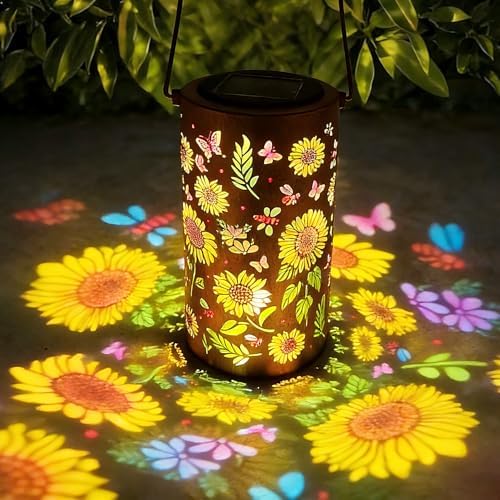 Colorful Solar Lanterns Outdoor Waterproof, Garden Decor Gifts for Women Mom Grandma - LED Colorful Sunflower Solar Powered Lights Metal Hanging Lantern for Outside Garden Patio Yard Lawn Porch Decor by PASUTO