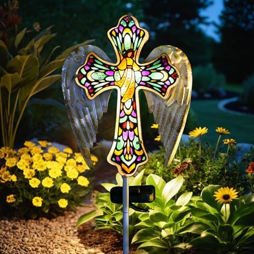 TEDOF Solar Glass Cross Stake Lights with Angel Wings - Image 6