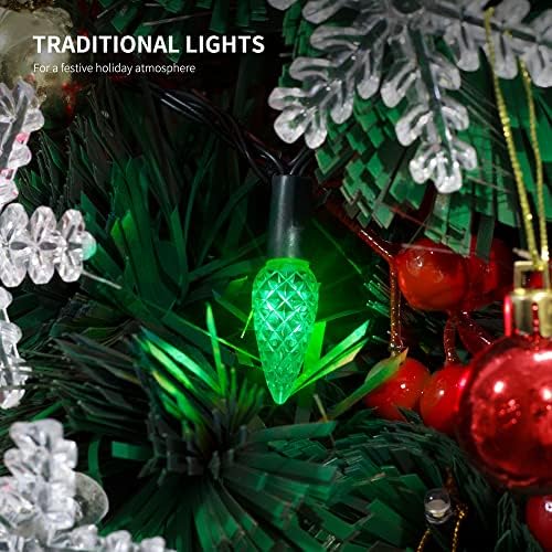 WATERGLIDE C6 Christmas Lights, 33ft 100 LED Faceted String Lights Green Wire Fairy Lights with 29V Safe Adaptor, 8 Lighting Mode, Waterproof for Indoor Outdoor Patio Xmas Tree Party Decor, Multicolor - Image 6