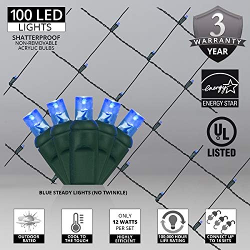 Wintergreen Lighting 100 5mm Blue LED Net Lights, 4 x 6 ft Green Wire Indoor/Outdoor Commercial Grade Outdoor Christmas Decorations for Hedges & Bushes - Image 3