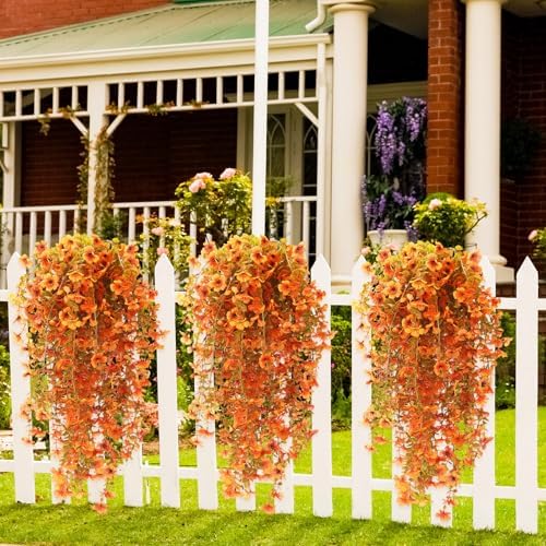 6 Pcs Fall Artificial Hanging Flowers Outdoor, Warm Color - Image 4